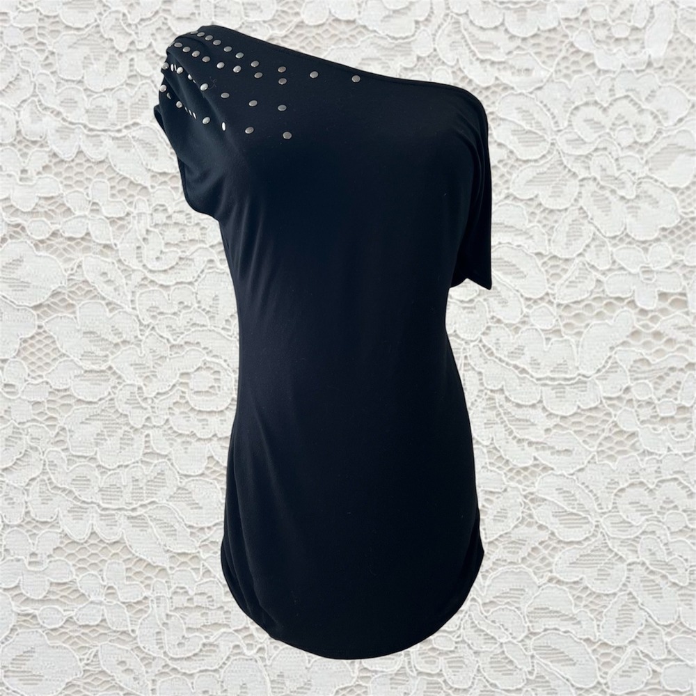vintage y2k one shoulder studded short sleeve top